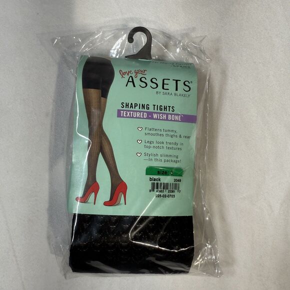 Spanx Assets Womens Shaping Tights Textured - Wish Bone Black Color Size 3 NEW - Picture 1 of 5